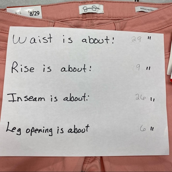 Jessica Simpson Rolled Crop Skinny Mid Rise Peach Color Denim Jeans  Sz 8 - Picture 10 of 10